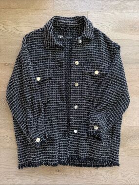 Zara Black and White Tweed shacket